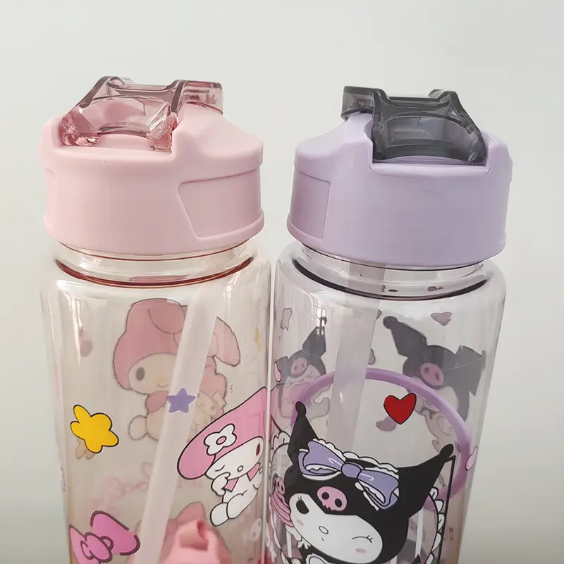 800ML Children's Cartoon Kuromi Transparent Pop-up Spout Water Cup Hand-held Strap Anti-fall Kettle Portable Outdoor Space Cup