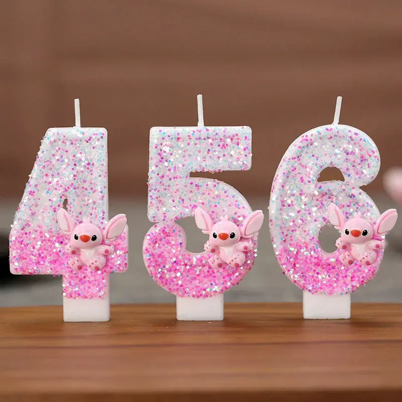Disney Anime 0-9 Number Candle Cute Lilo & Stitch  Cartoon Character Children Party Cake Plug-in Birthday Cake Decoration Gift