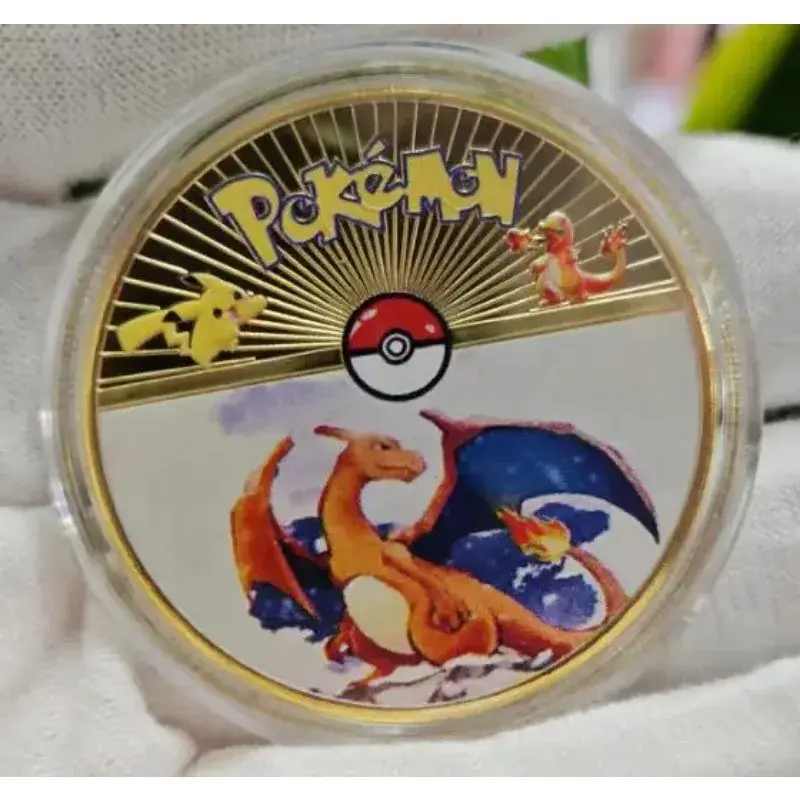 Pokemon Anime Gold Plated Gold Coin Game Commemorative Coin Pikachu Mewtwo Charizard Gold Coin Game Collection childrens gift