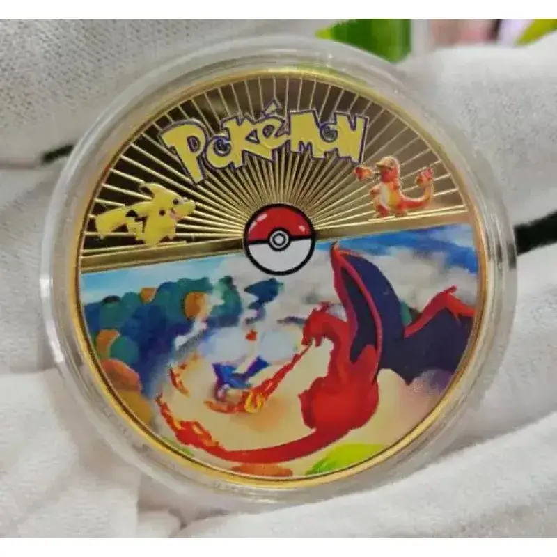 Pokemon Anime Gold Plated Gold Coin Game Commemorative Coin Pikachu Mewtwo Charizard Gold Coin Game Collection childrens gift