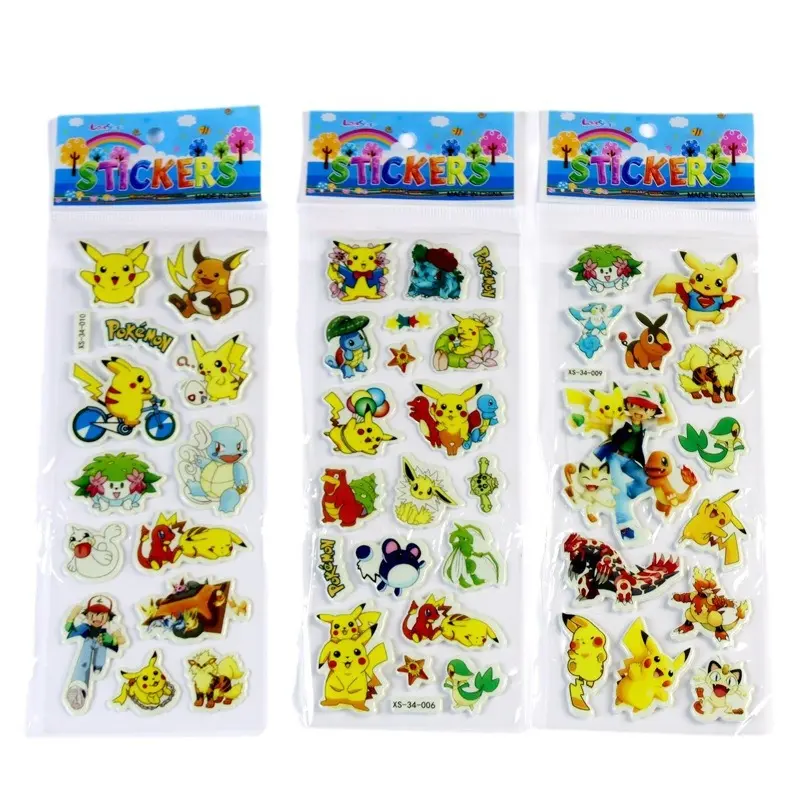 12pcs Pokemon Pikachu 3D Sticker Cartoon Tattoo Paster Sticker Customizable Puffy Bubble Stickers Birthday Party Supplies Gift