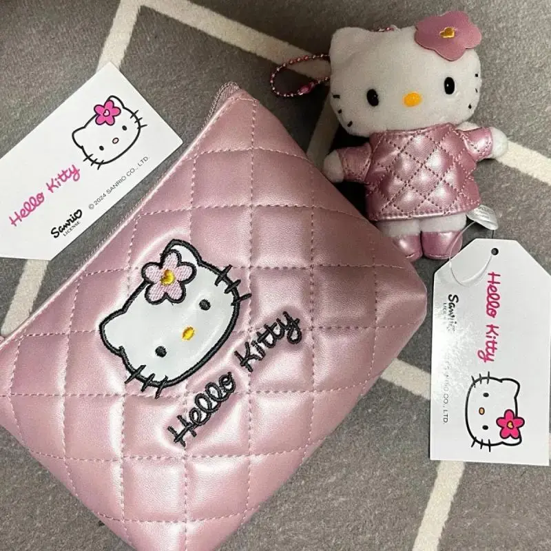 Hello Kitty 50Th Anniversary Coin Purse Compact Card Holder with Zipper Waterproof Fabric Cute Mini Wallet for Women Girls Gift