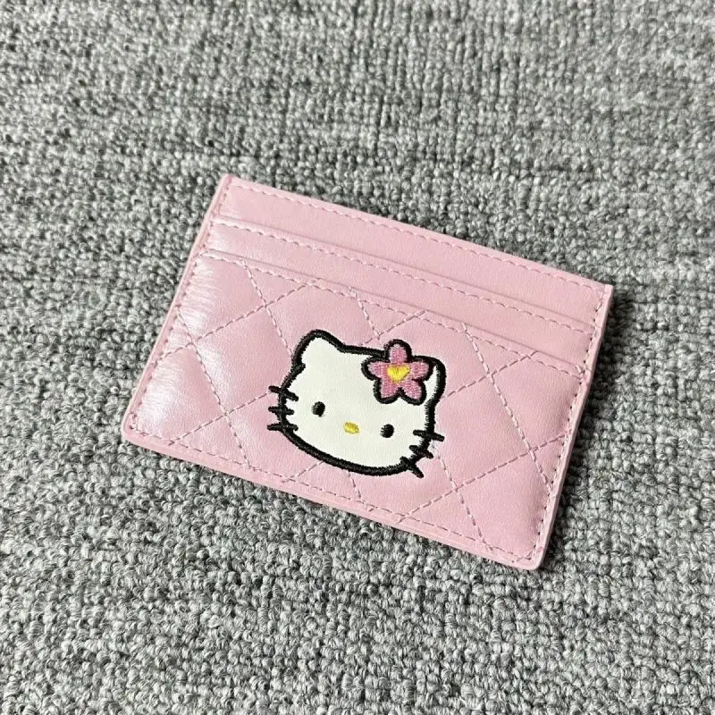 Hello Kitty 50Th Anniversary Coin Purse Compact Card Holder with Zipper Waterproof Fabric Cute Mini Wallet for Women Girls Gift