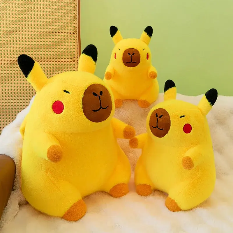 Cartoon Cute Pokemon Pikachu Capybara Plush Doll Toy Anime Pikachu Puffer Fish Capybara Pillow Doll Children's Birthday Gift Toy