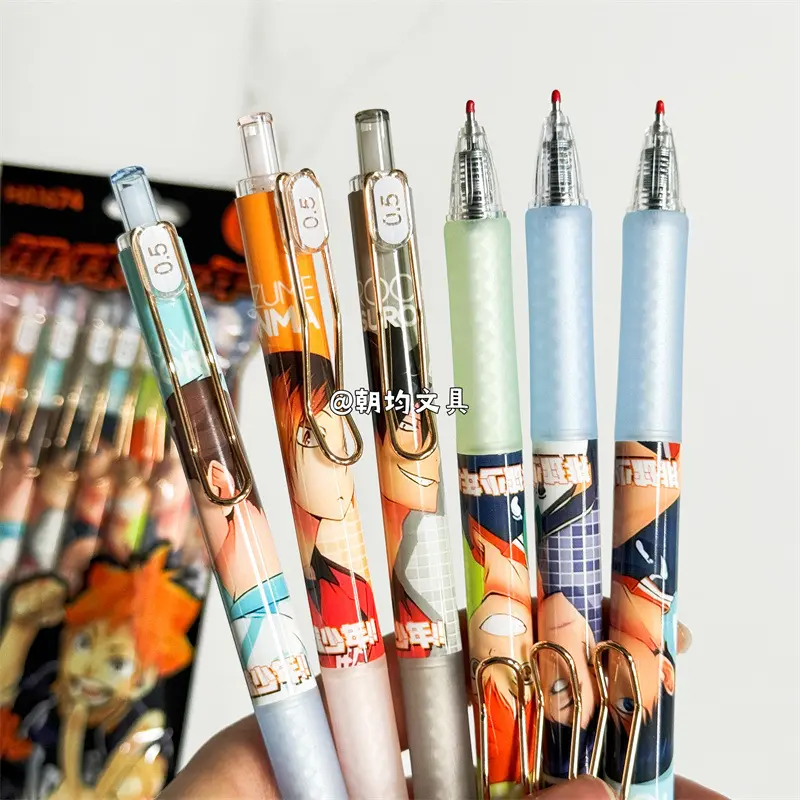6pcs Haikyuu Pen Set Anime Kenma Student Supplies Writing 0.5mm Ballpoint Pens Cartoon Stationery Study Office Supplies Pen Gift