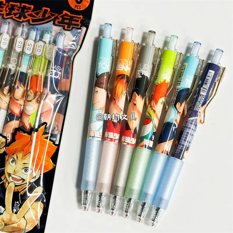 6pcs Haikyuu Pen Set Anime Kenma Student Supplies Writing 0.5mm Ballpoint Pens Cartoon Stationery Study Office Supplies Pen Gift