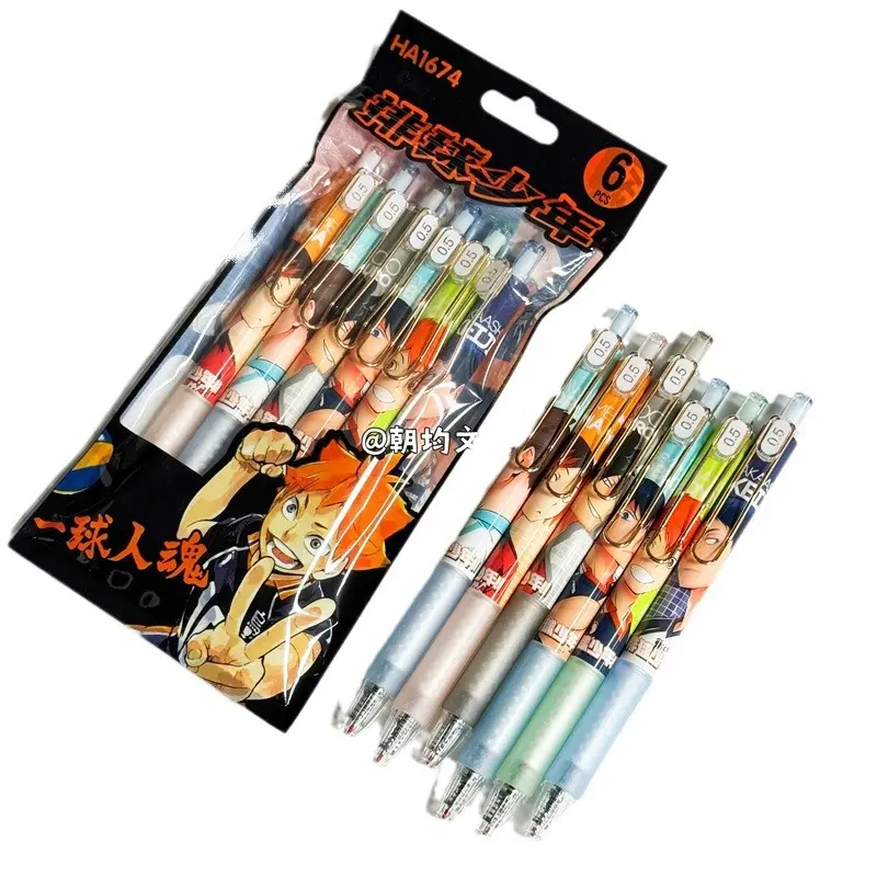 6pcs Haikyuu Pen Set Anime Kenma Student Supplies Writing 0.5mm Ballpoint Pens Cartoon Stationery Study Office Supplies Pen Gift