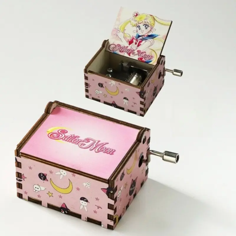 Anime Cartoon Sailor Moon Hand-cranked Music Box Kawaii Painted Ornament for Wooden Music Box Children's Girl Christmas Gift