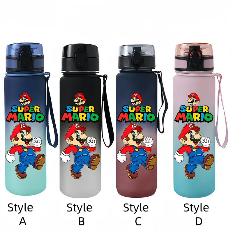 Super Mario 650ML Water Cup Large Capacity Portable Plastic Cartoon Cute Children Kettle Adult Outdoor Sports Water Bottle Gifts