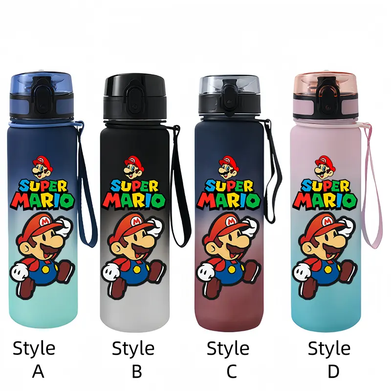Super Mario 650ML Water Cup Large Capacity Portable Plastic Cartoon Cute Children Kettle Adult Outdoor Sports Water Bottle Gifts