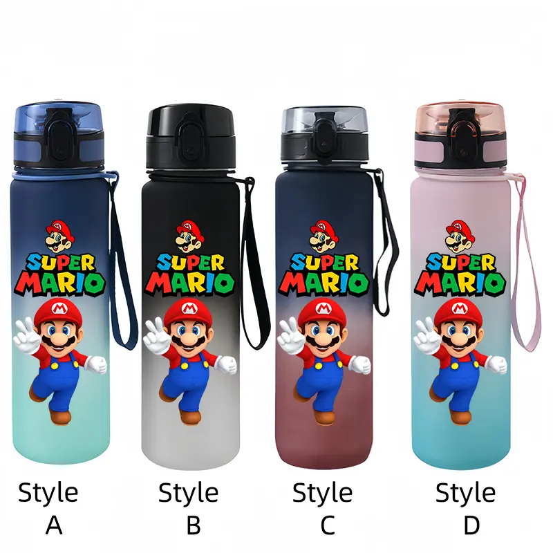 Super Mario 650ML Water Cup Large Capacity Portable Plastic Cartoon Cute Children Kettle Adult Outdoor Sports Water Bottle Gifts