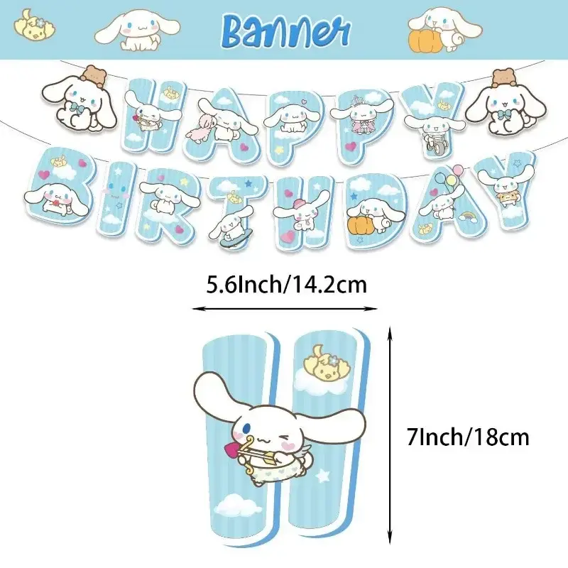 Cinnamoroll Balloon Set Children's Birthday Party DIY Decoration Accessories Cute Cartoon Theme Banner Cake Festive Atmosphere
