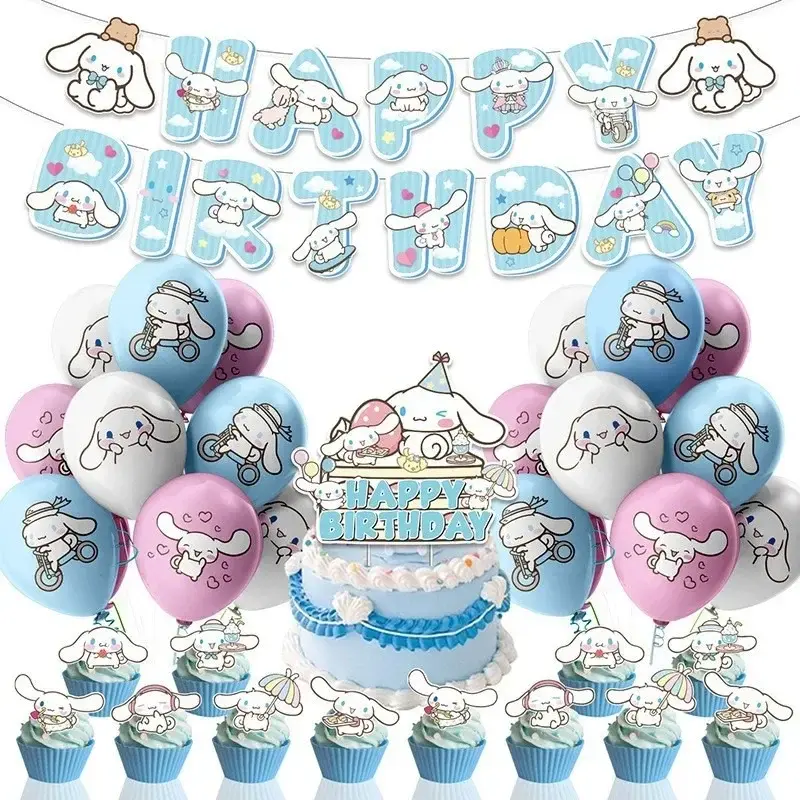 Cinnamoroll Balloon Set Children's Birthday Party DIY Decoration Accessories Cute Cartoon Theme Banner Cake Festive Atmosphere