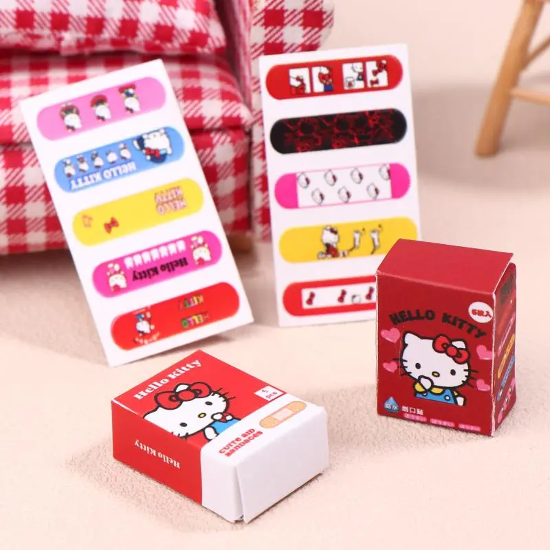 Sanrio KT Cat 1:12 Dollhouse Bandaid Miniature Hello Kitty Boxed Bandaid Model Decor Toy Doll House Accessories