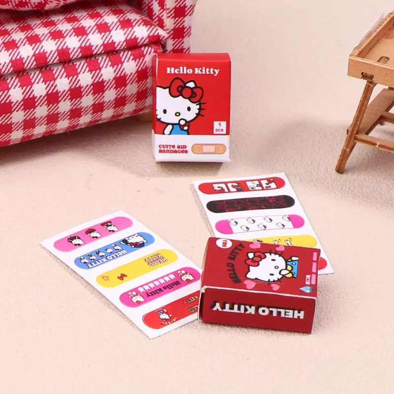 Sanrio KT Cat 1:12 Dollhouse Bandaid Miniature Hello Kitty Boxed Bandaid Model Decor Toy Doll House Accessories