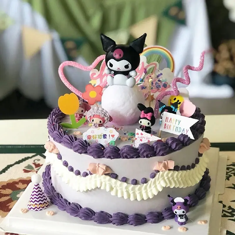 Sanrio Kuromi Cinnamoroll Pachacco Model Anime Cartoon Birthday Cake Topper Children's Toy Gift Cake Decoration