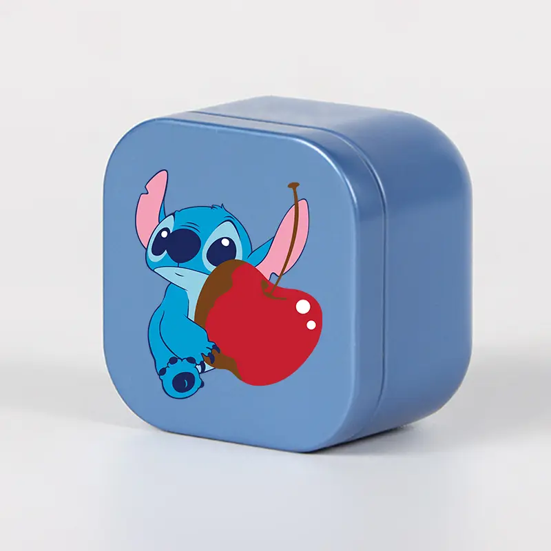 New Stitch Blue Anime Mini Empty Square Candle Iron Box Kawaii Portable Travel Jewelry Cosmetic Tea  Coffee Container with Lid