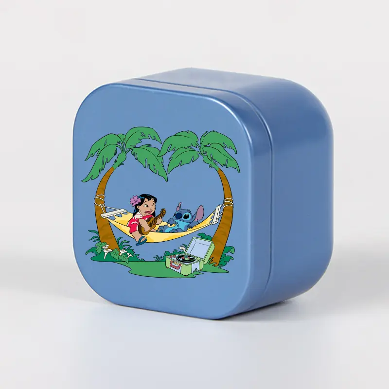 New Stitch Blue Anime Mini Empty Square Candle Iron Box Kawaii Portable Travel Jewelry Cosmetic Tea  Coffee Container with Lid