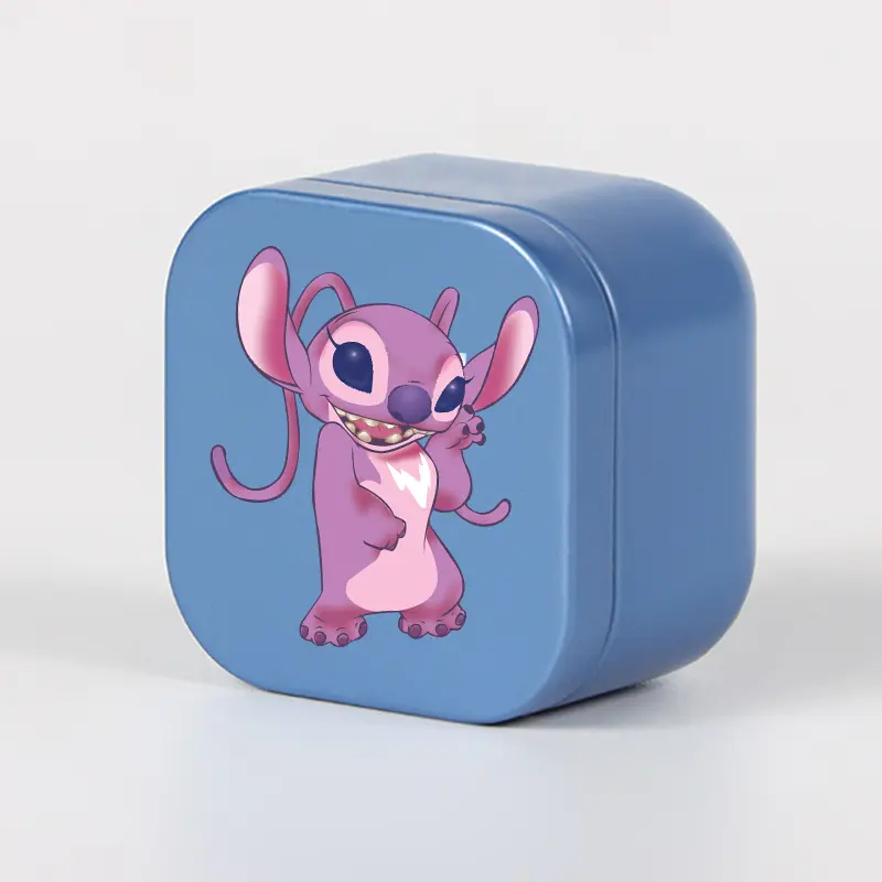 New Stitch Blue Anime Mini Empty Square Candle Iron Box Kawaii Portable Travel Jewelry Cosmetic Tea  Coffee Container with Lid