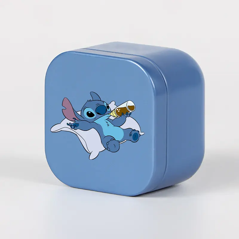 New Stitch Blue Anime Mini Empty Square Candle Iron Box Kawaii Portable Travel Jewelry Cosmetic Tea  Coffee Container with Lid