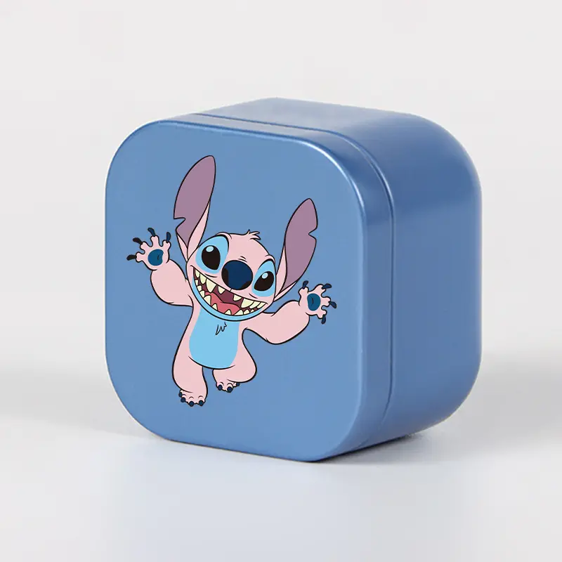 New Stitch Blue Anime Mini Empty Square Candle Iron Box Kawaii Portable Travel Jewelry Cosmetic Tea  Coffee Container with Lid