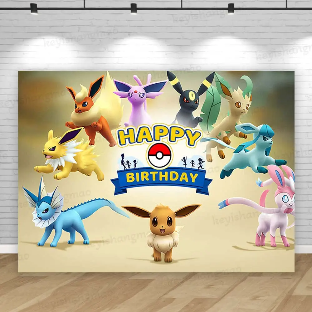 Eevee Family Pokemon Backdrop Cute Girl Princess Birthday Party Background Photography Bedroom Wall Hanging Photo Banner Decor