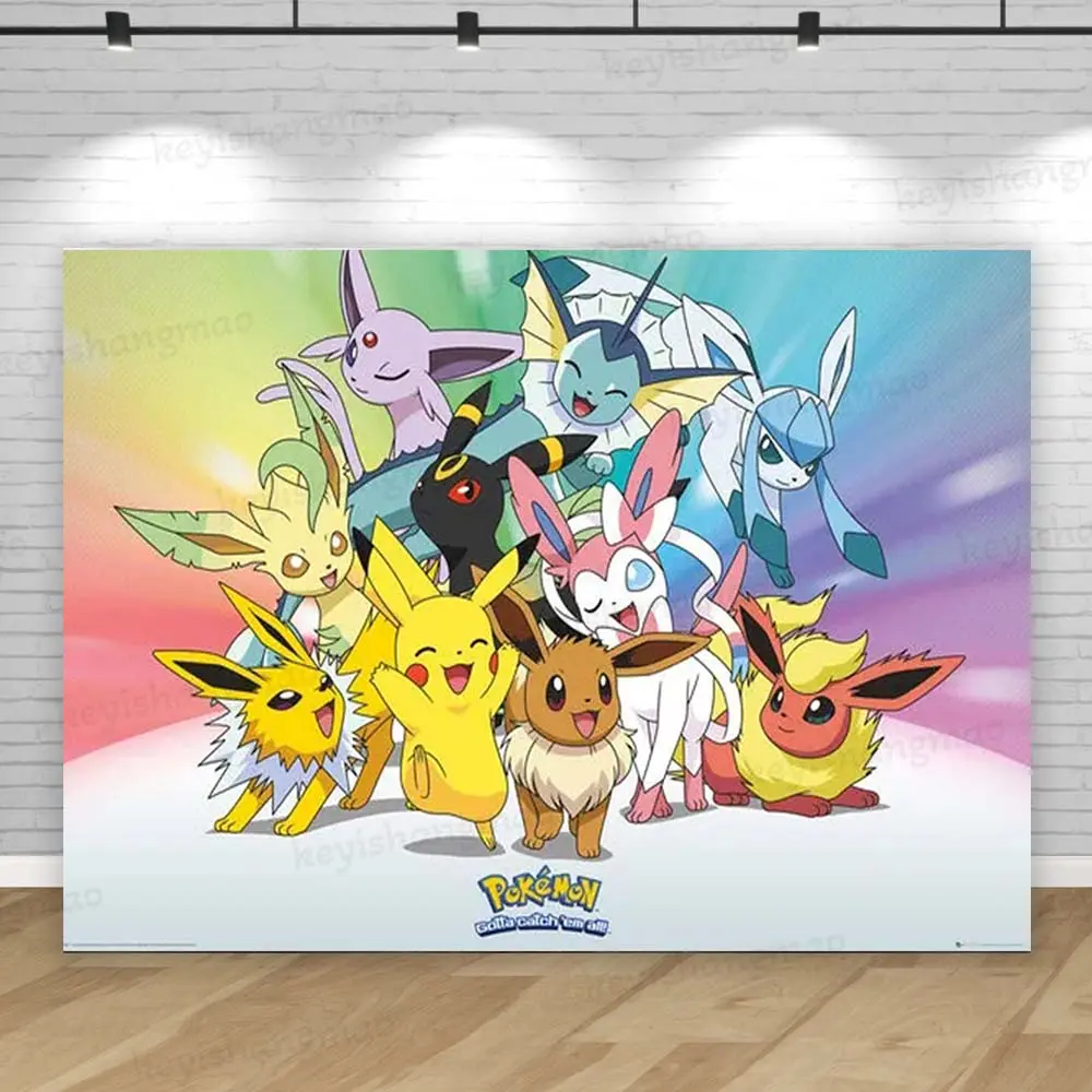 Eevee Family Pokemon Backdrop Cute Girl Princess Birthday Party Background Photography Bedroom Wall Hanging Photo Banner Decor