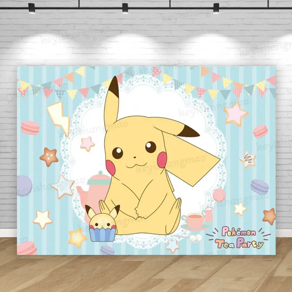 Eevee Family Pokemon Backdrop Cute Girl Princess Birthday Party Background Photography Bedroom Wall Hanging Photo Banner Decor