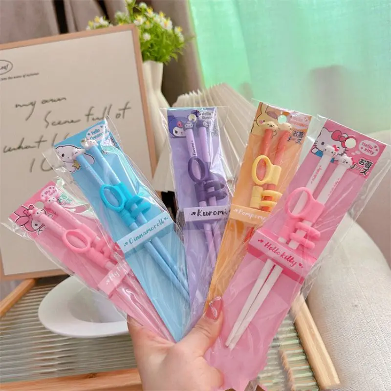 Sanrio My Melody Kuromi Cartoon Children's Learning Chopsticks Train Assisted Practice Kitty Kitchen Supplies Gifts for Children