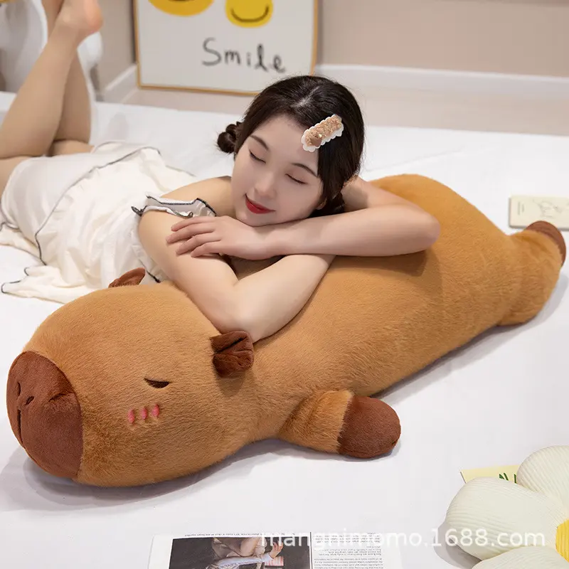 Kawaii Capybara Plush Toy Stuffed Capibara Fluffy Doll Long Sleep Soft Pillow Sofa Cushion Sleeping Children Toys Gift
