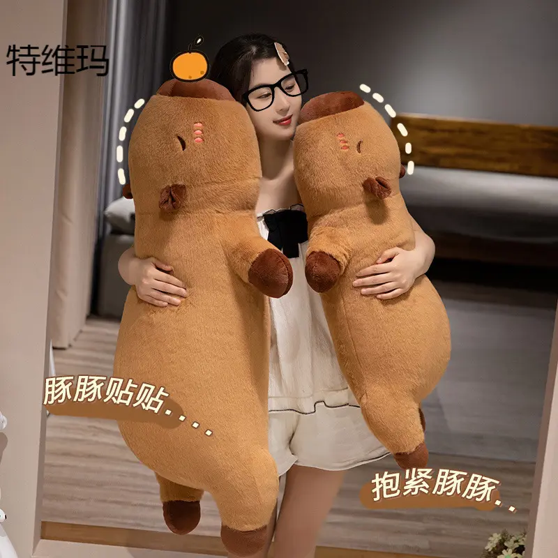 Kawaii Capybara Plush Toy Stuffed Capibara Fluffy Doll Long Sleep Soft Pillow Sofa Cushion Sleeping Children Toys Gift