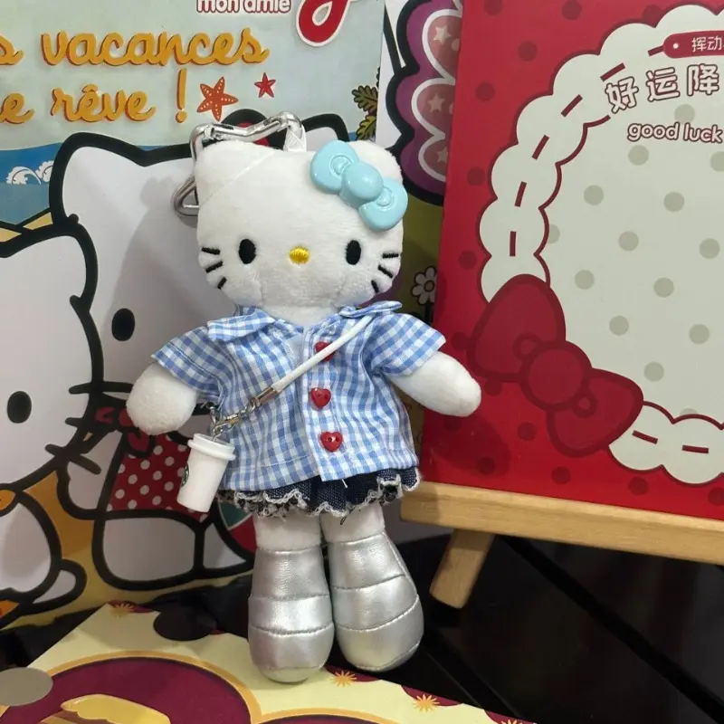 Summer Dress Kawaii Long Legs Hellokittys Plush Doll Cute Cartoon Girl Tote Bag Pendant Sanrios Kawaii Keychain Toys Gift New