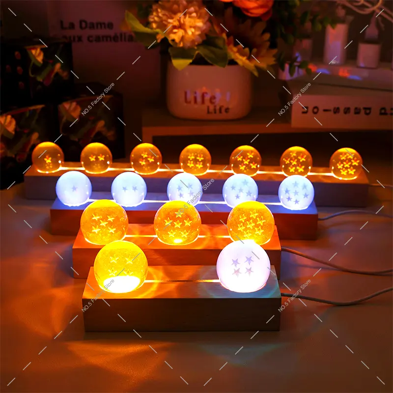 Dragon Ball Z Led Lights Glass Star Ball Display Base Stand 3D Crystal Ball Lamp Holder USB Night Lights DIY Art Decor