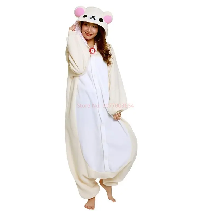 Japanese Cute Cartoon Character Rilakkuma Kigurumi Bear Sister Adult Anime Jumpsuit Pajamas Kawaii Anime Peripheral Pajamas