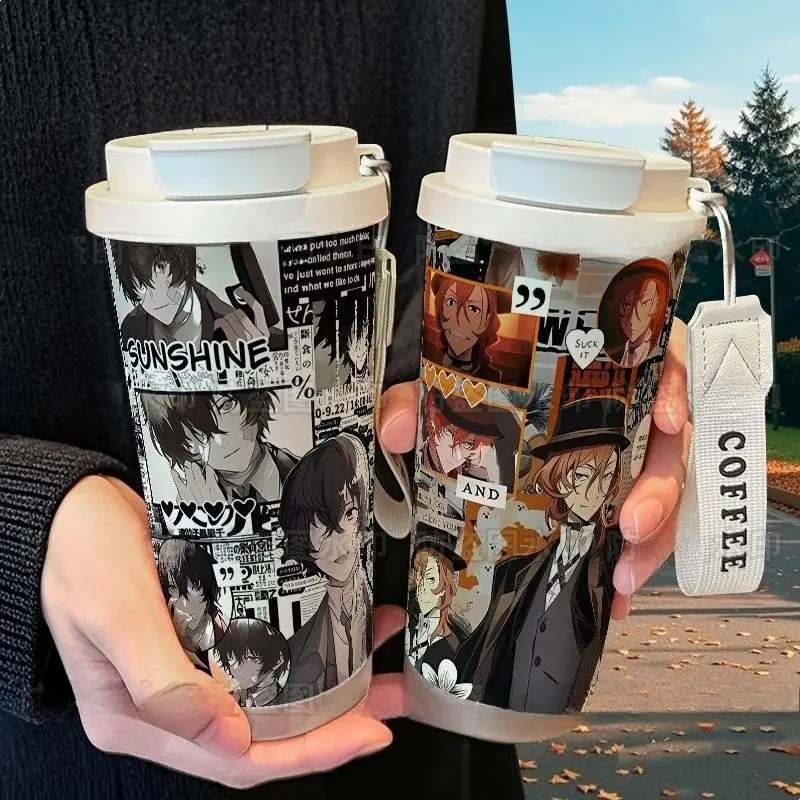 Bungo Stray Dogs dazai osamu Nakajima Atsushi Cartoon Large Capacity Stainless Steel Straw Mug Creative Portable Insulated Mugs