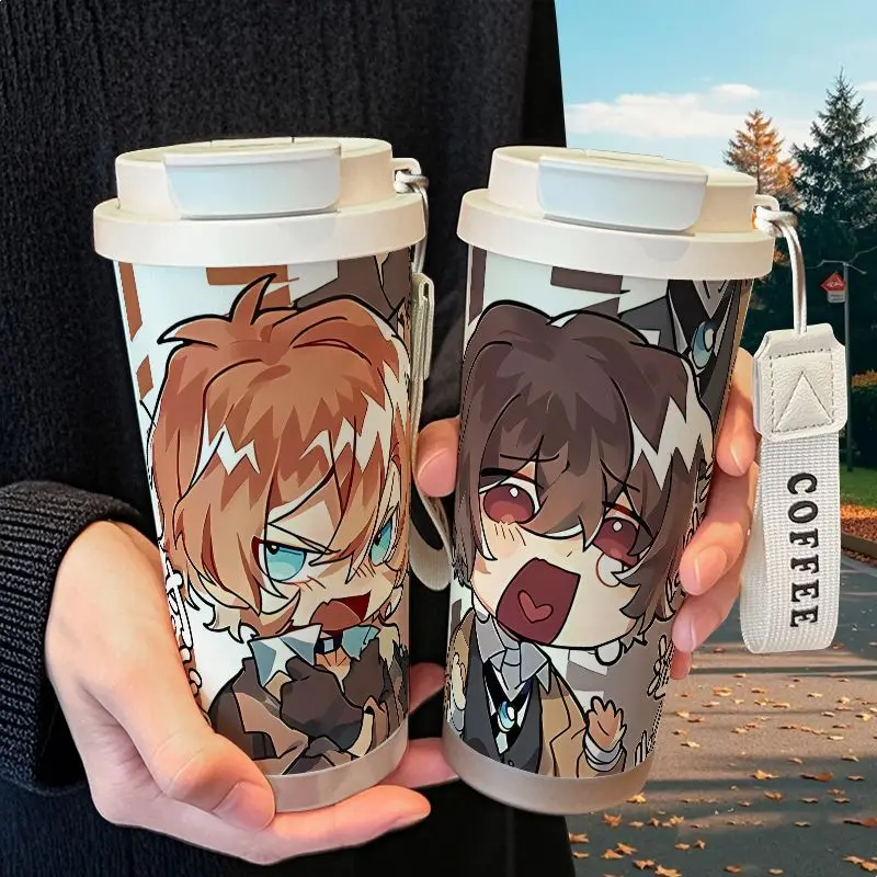 Bungo Stray Dogs dazai osamu Nakajima Atsushi Cartoon Large Capacity Stainless Steel Straw Mug Creative Portable Insulated Mugs