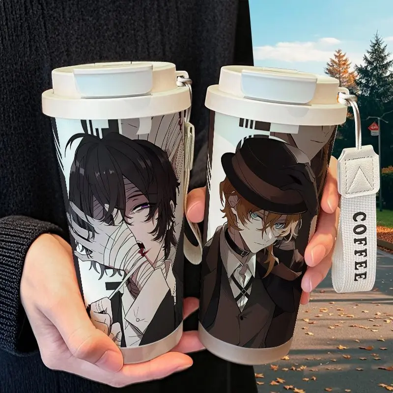 Bungo Stray Dogs dazai osamu Nakajima Atsushi Cartoon Large Capacity Stainless Steel Straw Mug Creative Portable Insulated Mugs