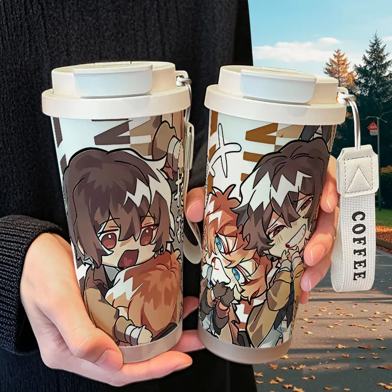 Bungo Stray Dogs dazai osamu Nakajima Atsushi Cartoon Large Capacity Stainless Steel Straw Mug Creative Portable Insulated Mugs