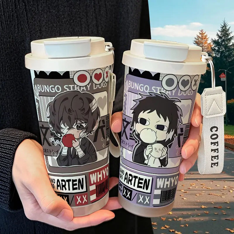 Bungo Stray Dogs dazai osamu Nakajima Atsushi Cartoon Large Capacity Stainless Steel Straw Mug Creative Portable Insulated Mugs