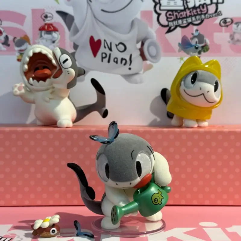 New Product Genuine Shark Kitty Series First Bullet Blind Box Pvc Flocking Cartoon Cute Image Doll Toy Bedside Decoration Gifts