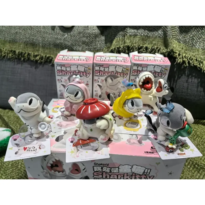 New Product Genuine Shark Kitty Series First Bullet Blind Box Pvc Flocking Cartoon Cute Image Doll Toy Bedside Decoration Gifts