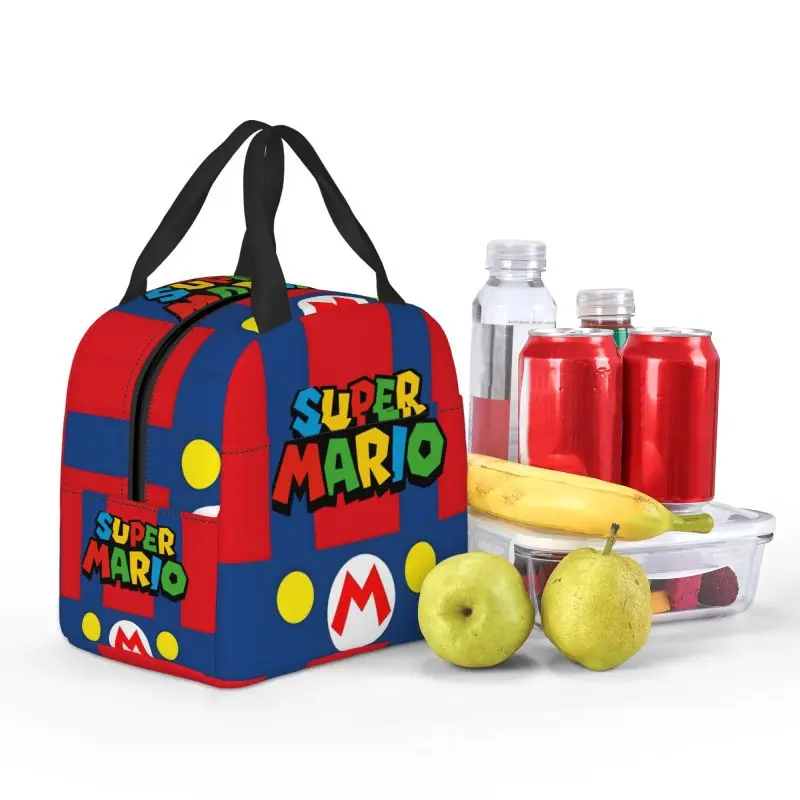Custom M-Marios Super Bros Insulated Lunch Bag for Women Resuable Thermal Cooler Lunch Box Office Work School