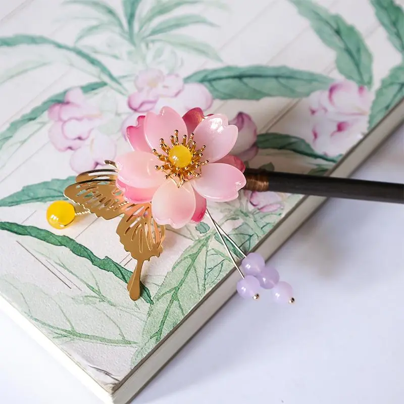 Anime Kamisama Kiss Momozono Nanami Pink Kanzashi Hairpin Cosplay Handmade for Kimono Halloween Christmas Party Hair Stick Gift