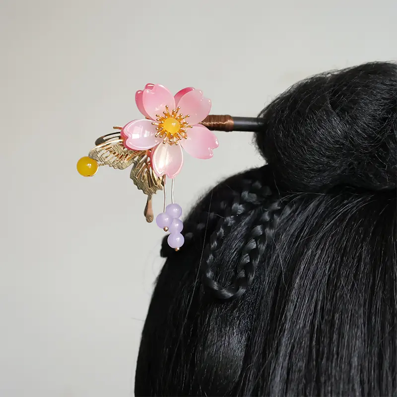 Anime Kamisama Kiss Momozono Nanami Pink Kanzashi Hairpin Cosplay Handmade for Kimono Halloween Christmas Party Hair Stick Gift