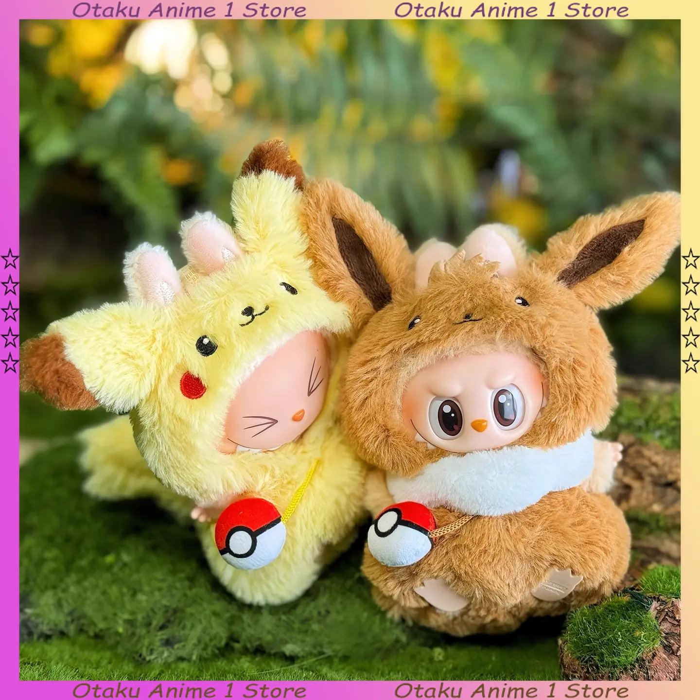 Kawaii Labubu Clothes Cartoon Pikachu Eevee Outfit with Backpack Mini Plush Doll Clothing Fashion Doll Accessories Gift