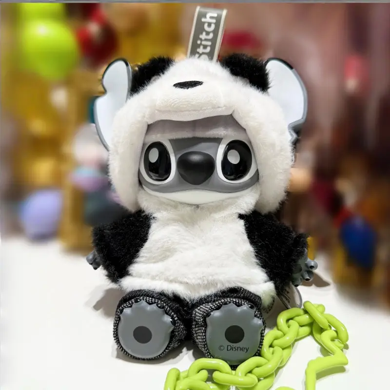2025 New Miniso Disney Vinyl Toy Stitch Panda Version Chinese Region Limited Anime Figure Movable Desktop Ornament Keychain