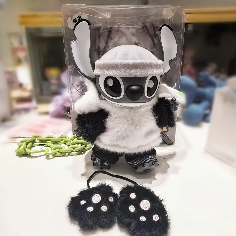 2025 New Miniso Disney Vinyl Toy Stitch Panda Version Chinese Region Limited Anime Figure Movable Desktop Ornament Keychain