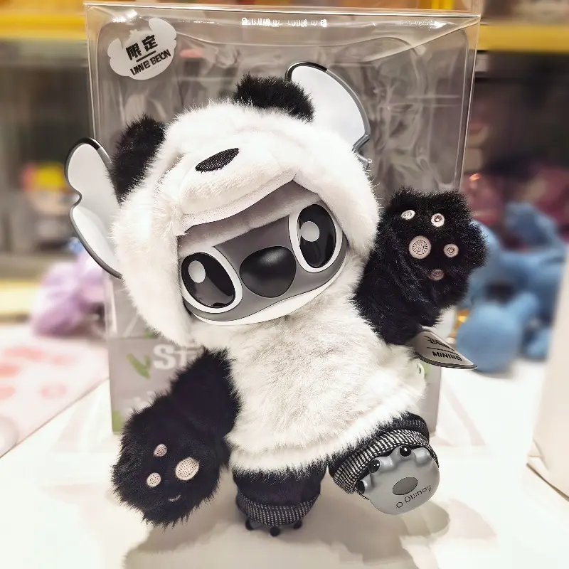 2025 New Miniso Disney Vinyl Toy Stitch Panda Version Chinese Region Limited Anime Figure Movable Desktop Ornament Keychain