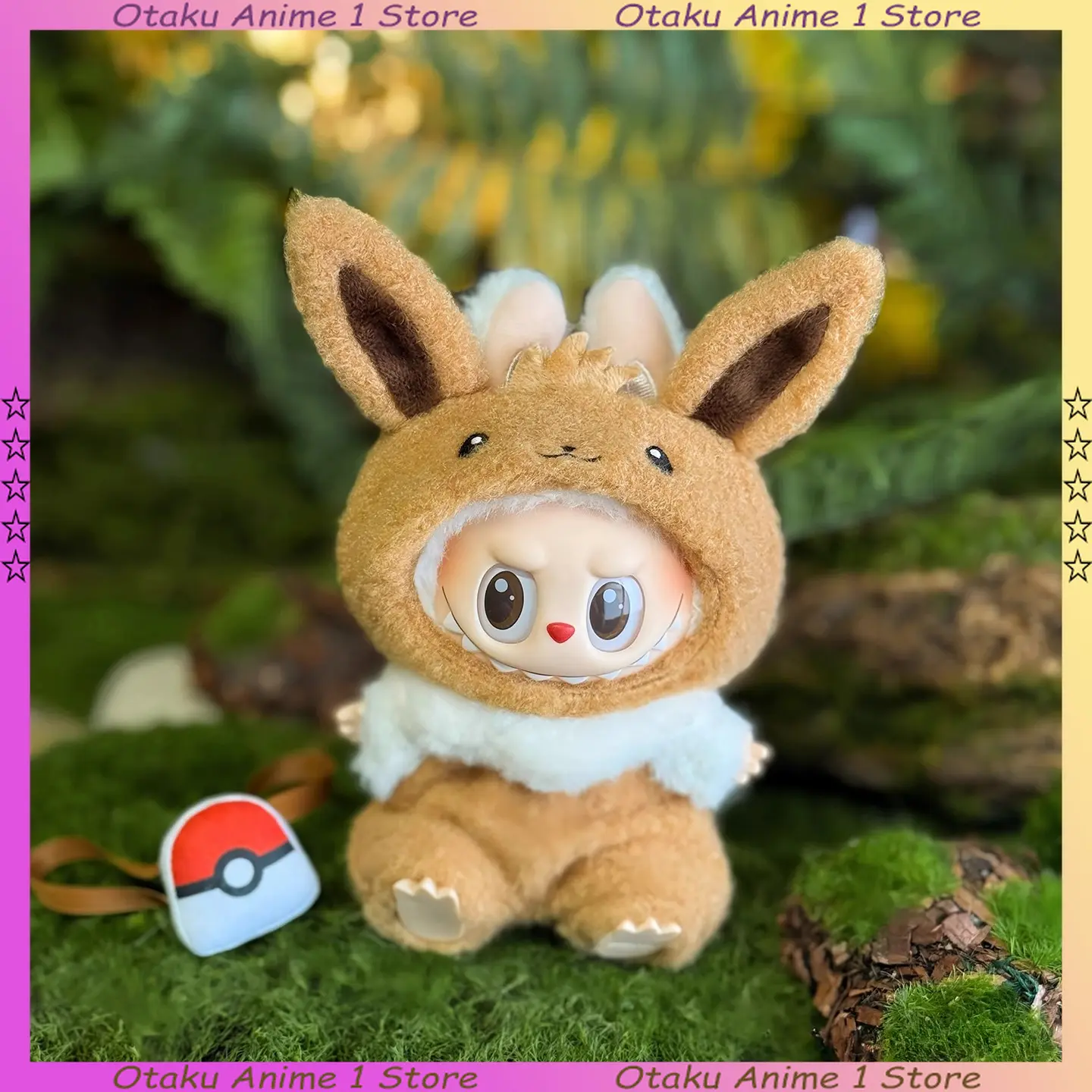 Kawaii Labubu Clothes Cartoon Pikachu Eevee Outfit with Backpack Mini Plush Doll Clothing Fashion Doll Accessories Gift