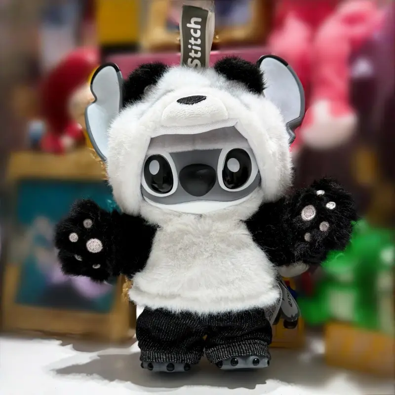 2025 New Miniso Disney Vinyl Toy Stitch Panda Version Chinese Region Limited Anime Figure Movable Desktop Ornament Keychain